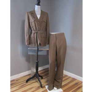 Le Suit Brown Linen Blend Pants & Blazer Pantsuit